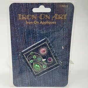 Iron-On Art Iron-On Appliques Patch With Gemstones & Embroidered Design 2"